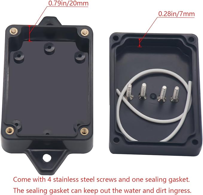 Project Box ABS Black Electrical Boxes IP65 Outdoor Waterproof Box Electronic Junction Box Fixed Ear Power Enclosure with Cable Glands for DIY Project 3.3 x 2.3 x 1.3 Inch (83 x 58 x 33 mm)