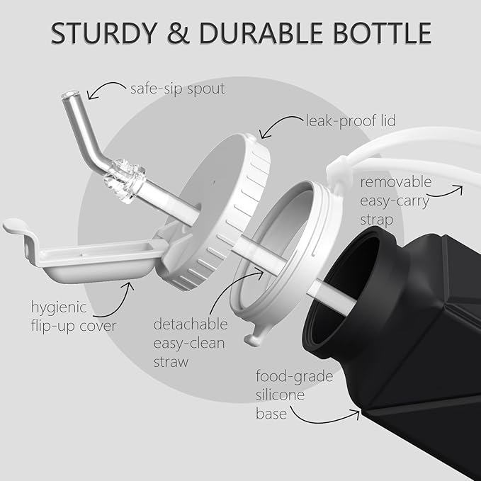BEAUTAIL Collapsible Water Bottles with Straw 20.6oz, Silicone Foldable Portable Water Bottle, BPA-Free, Leakproof Reusable for Travel Camping Hiking Cycling Yoga Sports, 2 Pack (Black+Starlight)