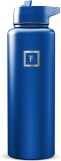IRON °FLASK Camping & Hiking Hydration Flask with Straw, Wide Mouth Insulated Stainless Steel Sports Water Bottle - Twilight Blue 40 oz - Straw (1 Lid)