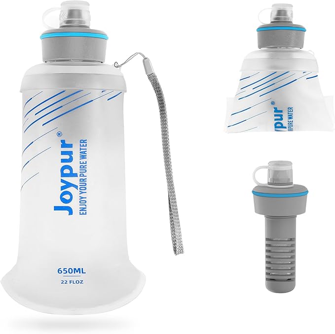 Water Filter Survival - Collapsible Water Bottle with Filter 0.01 Micron Squeeze Filtered Water Bottle 22oz for Hiking Backpacking Camping BPA-Free(White 650ml)