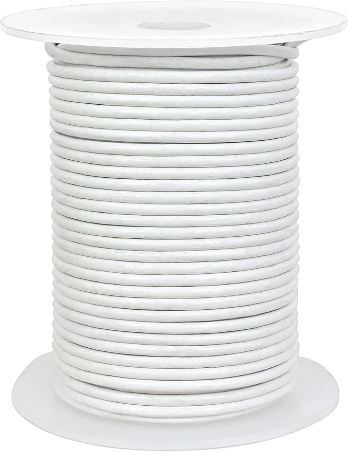 GENIQUE Real/Genuine Round Leather String Cord for Necklace, Bracelets, Jewellery, Braiding (1.5mm, White)