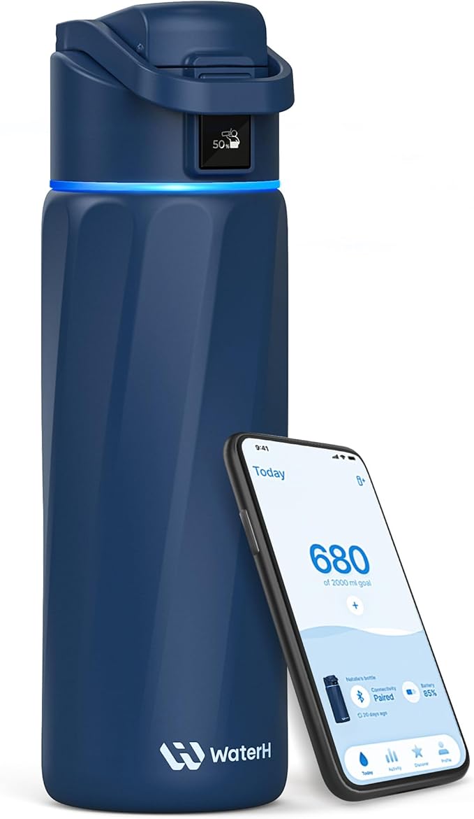 BOOST Smart Water Bottle that Reminds You to Drink, 24oz BPA-Free Stainless Steel Vacuum Insulated, Wide Mouth Water Tracker Bottle with APP for School, Gym, Office, Ideal for Mother's Day