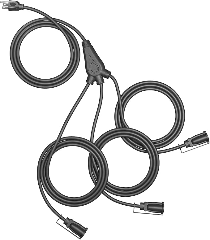 DEWENWILS Outdoor Extension Cord 1 to 3 Splitter for Outdoor String Lights, 3 Prong Outlets Plugs, Max 13ft End to End (25 FT Total),16/3C SJTW Weatherproof Wire for Holiday Decorations, ETL
