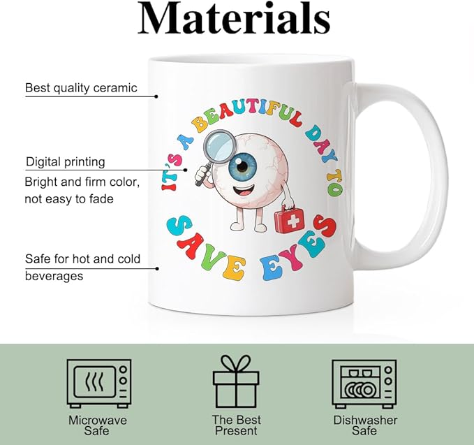 RZHV It's Beautiful Day To Save Eyes Funny Coffee Mug, Thank You Birthday Gifts for Ophthalmologist Specialist Optometrist, Graduation Promotion Gifts for Ophthalmology School Students Friends Family