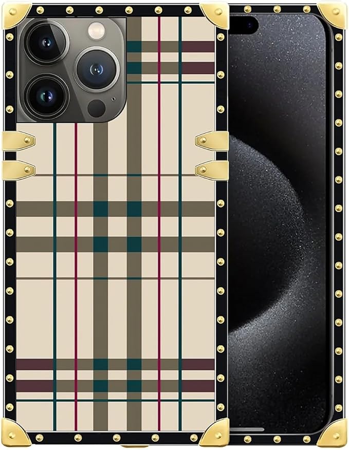 Compatible with iPhone 16 Pro Max Case, Black Red Beige Stripes Luxury Golden Decoration for Girl Women Soft TPU Shockproof Protective Hard PC Back