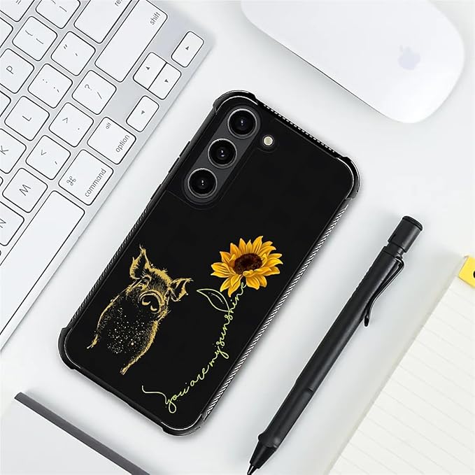 for Samsung Galaxy S23 Case, Pig Sunflower Yellow Sunshine Pattern Graphic Design Girl Boy Soft Silicone Hard Acrylic Shock Protection for Samsung Galaxy S23