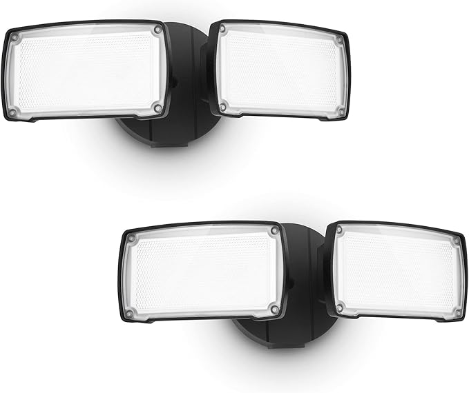UME 2-Pack 19W Dusk to Dawn LED Security Light Outdoor, 2 Adjustable Head, 2000LM, 5000K, IP65 Waterproof, Super Bright Flood Light with Photocell for Garage,Yard,Exterior,Entryway(Black)