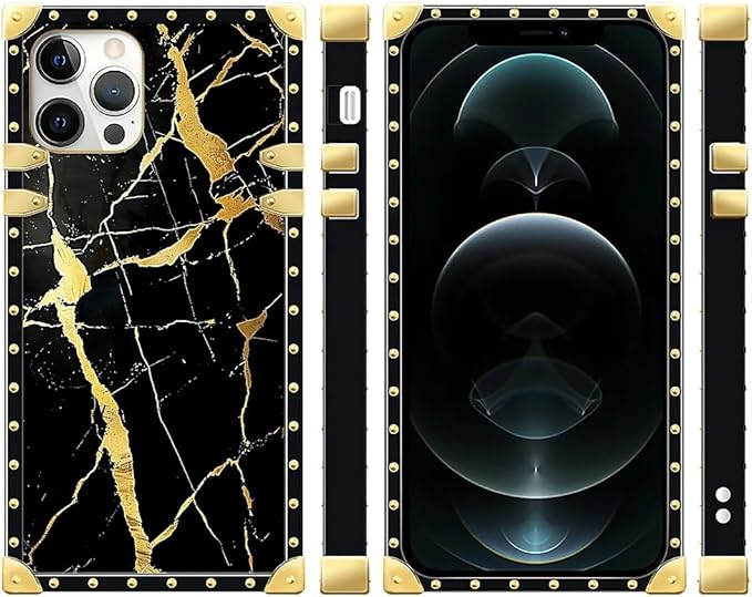 Compatible with iPhone 12 Pro Max Case, Black Gold Marble Nature Luxury Golden Decoration for Girl Women Soft TPU Shockproof Protective Hard PC Back for iPhone 12 Pro Max