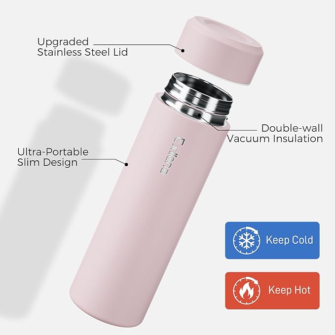 【Upgraded】Exllena Small Insulated Water Bottle 12 oz/350ml– Mini Insulated Water Bottle for Hot & Cold Drinks, Perfect Small Water Bottle for Travel, Purse...(Pink)