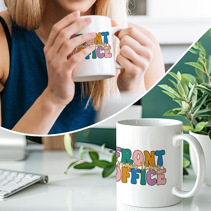 RZHV Front Office Dream Team 11 Oz Novelty Mug, Funny Offices Ceramic Mug, Thank You Gifts for Secretary Administrative Assistant Coworker Staff, Work Gifts for Front Offices Squad Crew Office Lady