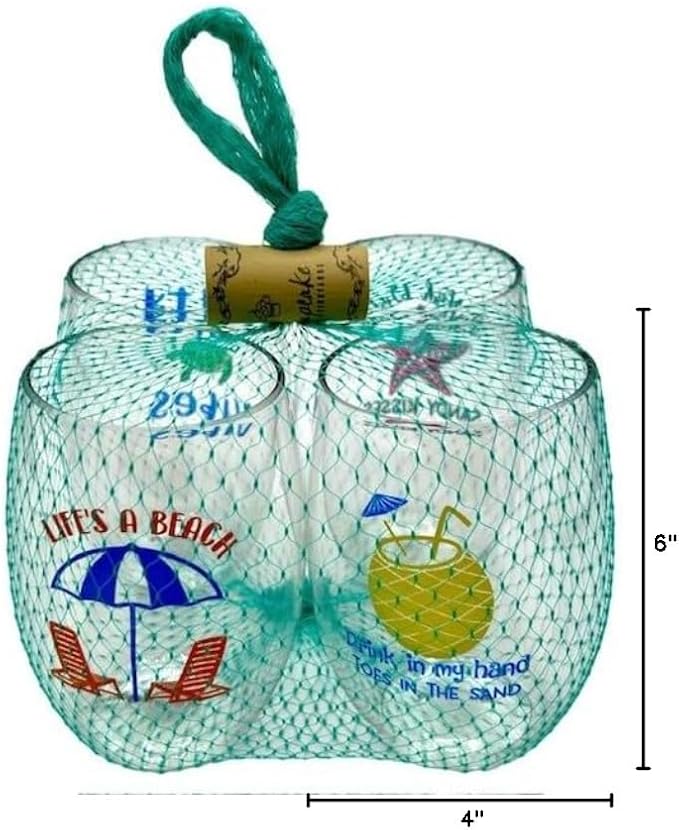 Set of 4 Shatterproof Designer 16 oz Plastic Wine Glasses MADE in the USA (LIFE'S A BEACH)