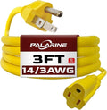 3ft Yellow Extension Cord Waterproof, UL Listed, 14/3 SJTW Heavy Duty 3 Prong, 14 Gauge 15A Power Cord Ideal for Lights, Appliances, and Lawn