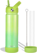 Insulated Stainless Steel Water Bottle with Straw, Ceramic-Lined, BPA-Free & Leak-Proof, 24 oz, Neon Dew