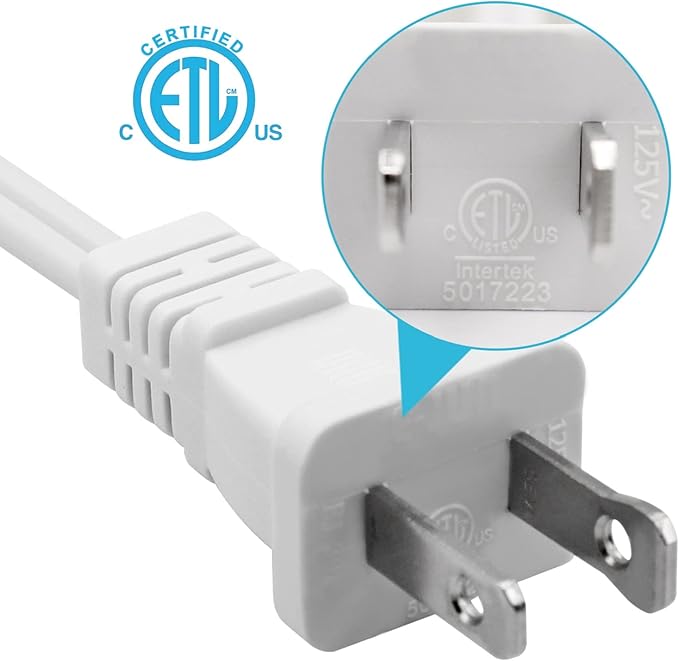 5Pack Extension Cord 10 FT, 2 Prong Power Cable for Indoor and Outdoor,US Male/Female Long Extension Cord for NEMA 1-15P to NEMA 1-15R