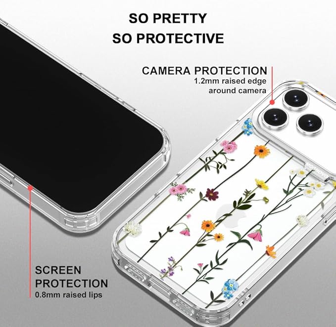 MOSNOVO for iPhone 17 Pro Max Case | Military Grade 6.6ft Drop Tested | Camera Control | Clear with Wildflowers Design