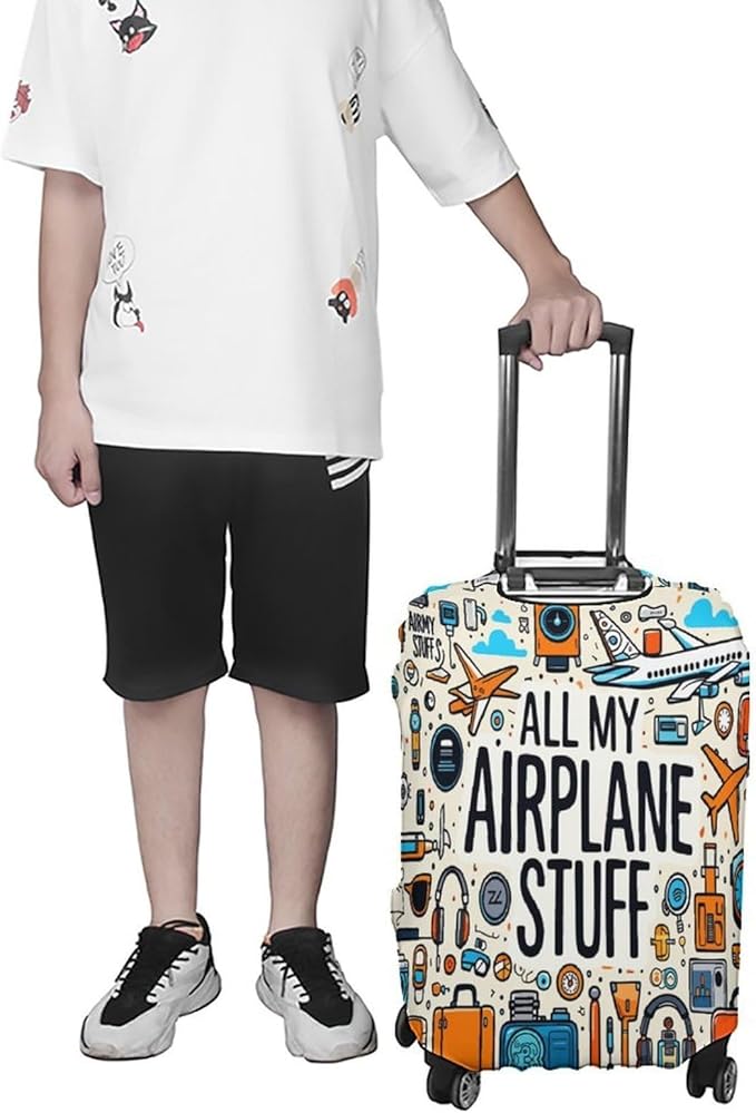 Airplane Travel Accessories Collection Stretch Luggage Cover, Washable Suitcase Protector Fits 30-32in Cases, Secure Fit for Carry On Checked Bags, Travel Essentials