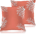 Swono Ocean Coral Farmhouse Throw Pillow Covers, Tropical Sea Coral Reef Nature Set of 2 Cushion Case Pillow Cover for Bed Sofa Couch, Square Throw Pillowcases for Men Women 18x18 Inch Orange White