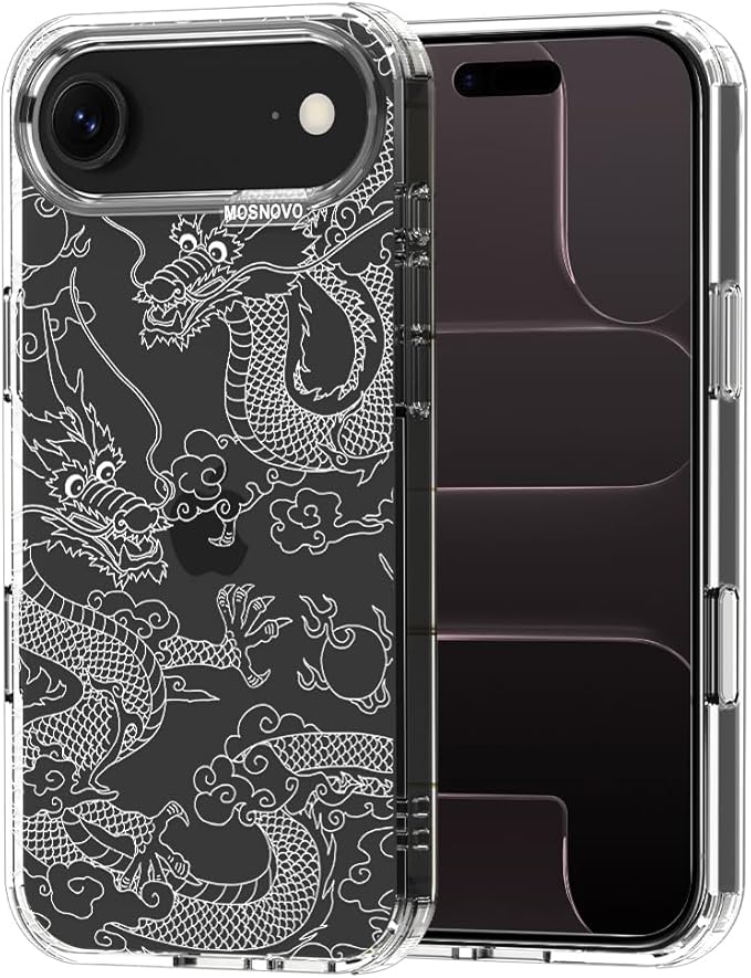 MOSNOVO for iPhone Air Case | Military Grade 6.6ft Drop Tested | Camera Control | Clear with White Dragon Design