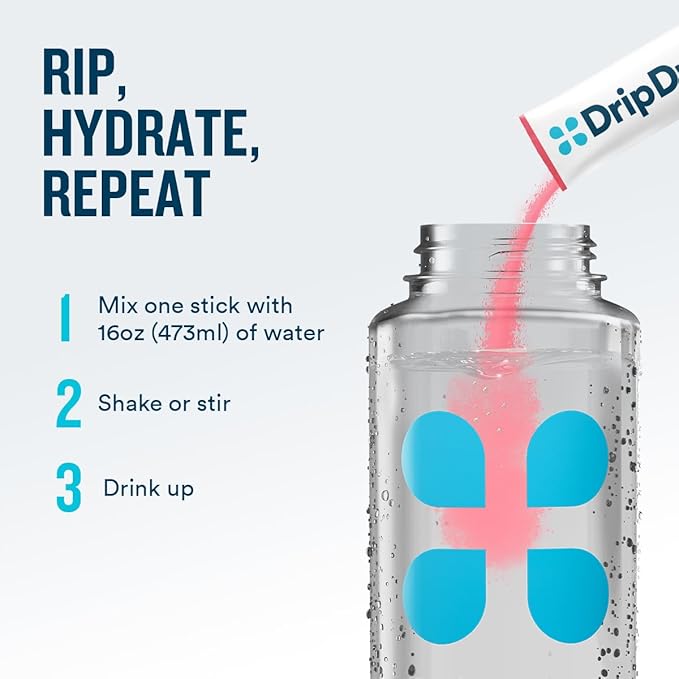 DripDrop Zero Sugar Plus - Sugar Free Hydration Packets- Single Serve Electrolytes Powder Drink Mix - Raspberry Lemonade, Watermelon, Tangerine, Tropical Punch - Non-GMO, Vegan- 16 Sticks