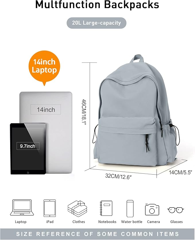BJLFS Blue Simple School Backpack for Girls Boys, Waterproof Bookbag for Women Men, College Student School Bag, Lightweight Travel Rucksack Casual Daypack, Laptop Backpacks