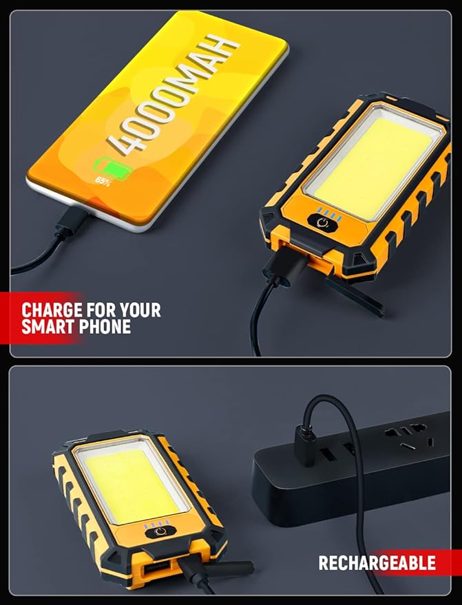 innofox LED Rechargeable Magnetic Work Light 40W 1500Lumens, Hanging Hook 4 Lighting Modes, Job Site Lighting for Car Repairing, Camping, Hunting, and Hurricane (2, Orange)