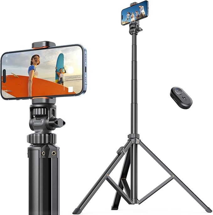 71''/180cm Extendable Phone Tripod Aluminum, Portable Stand for Video Recording, Travel Tripod for iPhone/Cell Phone/Camera Video Light, Compatible with Smartphones, DSLR