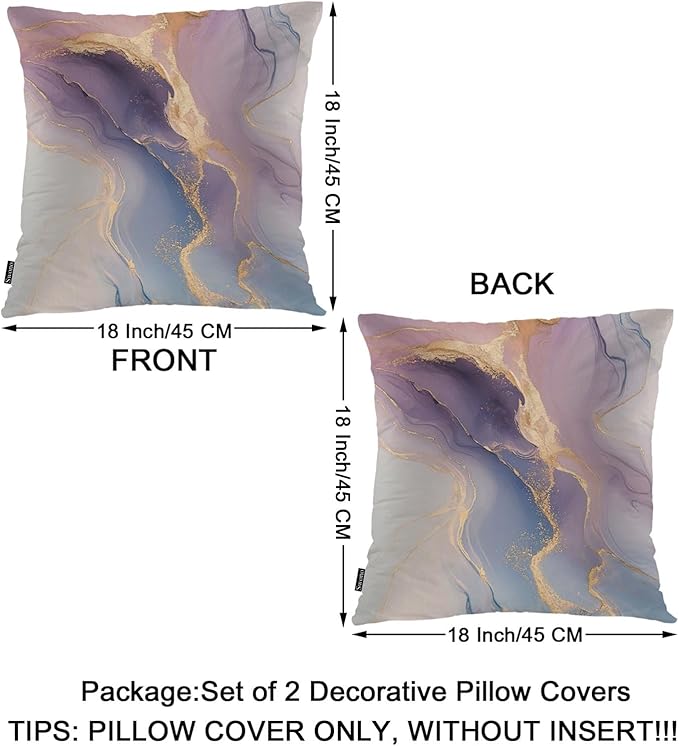 Swono Marble Throw Pillow Case, Luxury Pink Gold Marble Square Home Decorative Cushion Cover for 18 X 18 Inches Pillow Covers, Swirl Waves Marble 2 Pack Pillowcases for Bedroom Office Dorm Couch