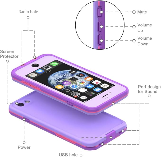 Diverbox for iPhone SE 2020 Waterproof Case iPhone 8 Waterproof Case,Waterproof Shockproof IP68 Full-Body Sturdy Case Built-in Screen Protector for Full Sealed Cover 4.7 in (Purple)