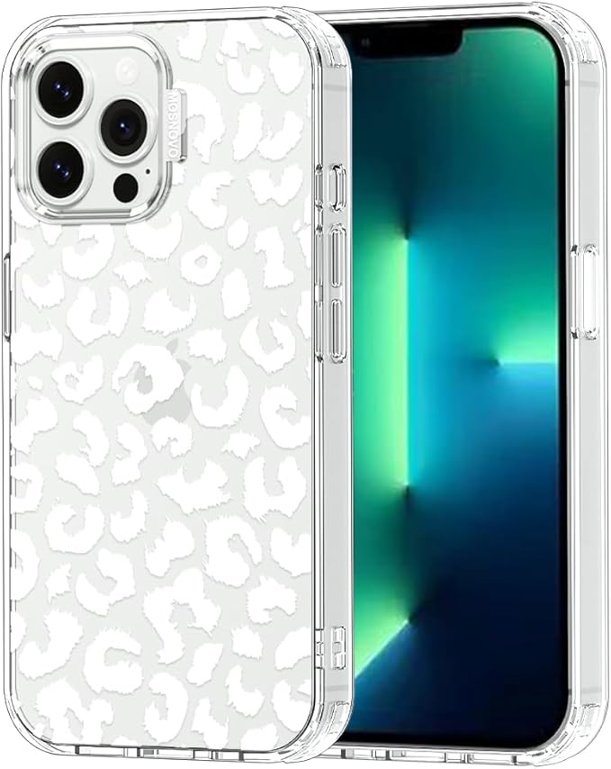 MOSNOVO Case for iPhone 13 Pro Max, [Buffertech 6.6ft Military-Grade Drop Protection] [Anti Peel Off Tech] Clear TPU Bumper Phone Case Cover Design - White Leopard Print