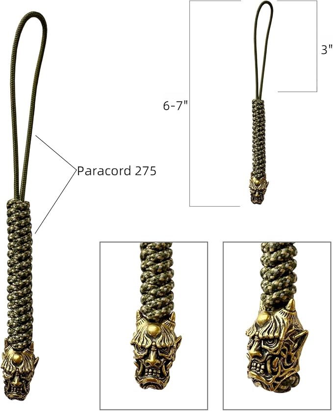 Handmade Lanyards with Brass Beads – Paracord 550 Survival Gear Leash for knives, Outdoor, and EDC Tools