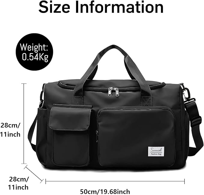 Suruid Sports Gym Duffel Bag with Shoes Compartment and Dry Wet Separated Pocket for Men and Women - Overnight Weekender Training Handbag Yoga Bag - Black