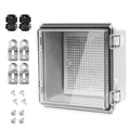 LeMotech Electrical Box, IP67 Waterproof Hinged Clear Cover Stainless Steel Latch Junction Box, ABS Plastic Electrical Enclosure with Mounting Plate,Wall Brackets, Cable Glands,5.9"x5.9"x3.5",Grey