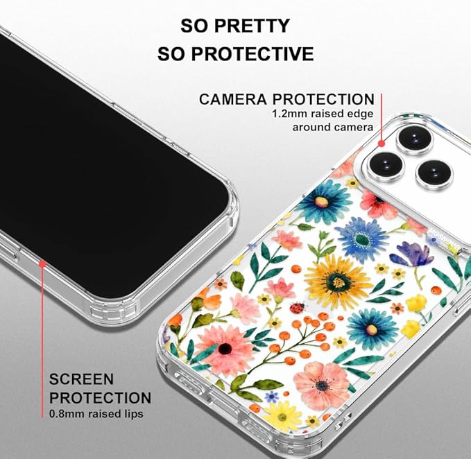 MOSNOVO for iPhone 17 Pro Max Case, Shockproof Military-Grade Protection 6.6ft Drop Tested, Camera Control, Clear Phone Case for iPhone 17 Pro Max, Wildflower Bloom Design