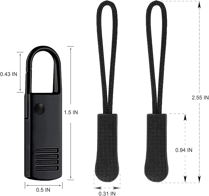 Zipper Pulls, 8PCS Black