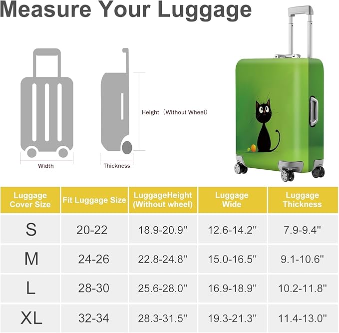 ANNA QUEEN Cute Black Cat Luggage Cover, Minimal Cartoon Suitcase Cover, Stretchable Washable Travel Protector for 20-22 Inch Luggage