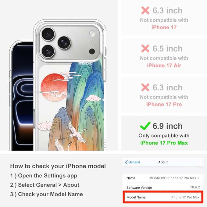MOSNOVO for iPhone 17 Pro Max Case, Shockproof Military-Grade Protection 6.6ft Drop Tested, Camera Control, Clear Phone Case for iPhone 17 Pro Max, Celestial Cranes Design