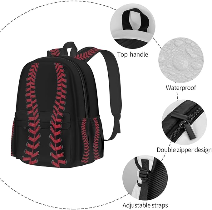 cfpolar 17 Inch Backpack Black Baseball Red Stitches Laptop Bag Shoulder Bag School Bookbag Casual Daypack For Boys Girls,A-8