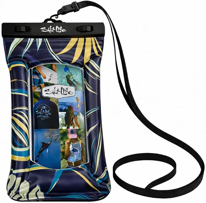Salt Life Floating Waterproof Phone Case– IPX8 100% Waterproof Phone Case that Floats in Water, Universal Phone Dry Bag with Touchscreen Clear Window, Secure Seal Closure & Lanyard (Lush Canopy)