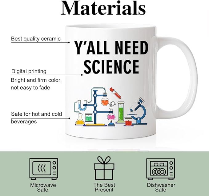 RZHV Y All Need Science Funny Scientist Coffee Mug, Sciences Nerd Mug, Teacher's Day Thank You Gifts for Scientist Chemists Sciences Teacher, Retirement Gifts for STEM Educator Student Science Lover