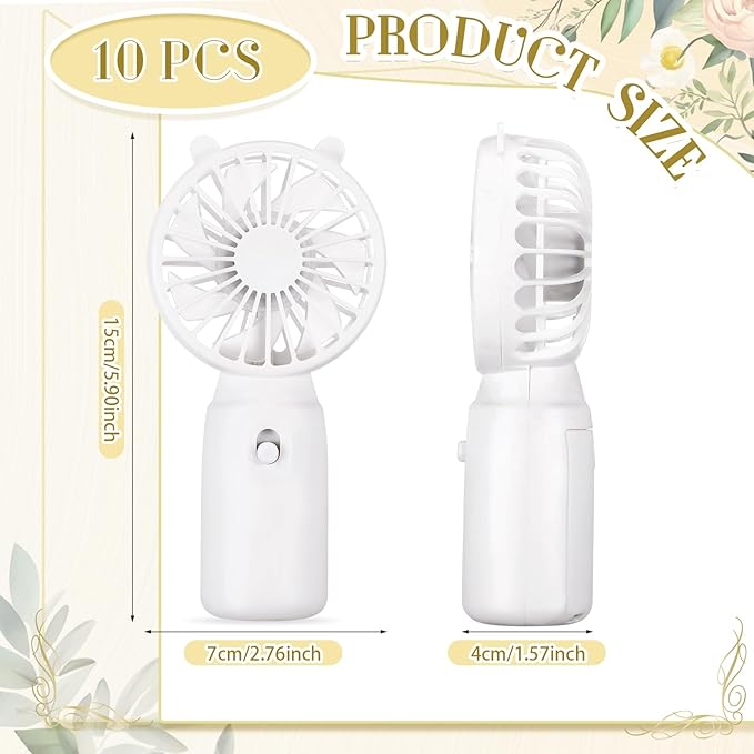 Glooglitter 10 Pcs Battery Portable Handheld Fan Bulk Wedding Fan Personal Hand Held Fan Small Hand Fan Mini Portable Fan for Wedding Bachelorette Party Favor (Cute)