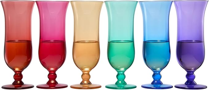 Unbreakable Pina Colada, Daiquiri, Frozen Cocktails & Juice Glasses, Hurricane Glassware, 14oz - 6 Set - Reusable Acrylic Dishwasher Safe Shatterproof BPA-free Plastic Cup, Tropical Cocktail Tall Cups
