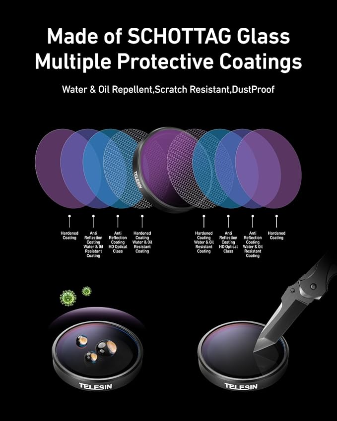 TELESIN Lens Filter Set for DJI Action 5 Pro Action 4 Action 3 Camera Accessories, 4-Pack CPL ND32 ND16 ND8 Polarizing Neutral Density HD Filter Lens Protective Protector Cover for DJI Osmo Action