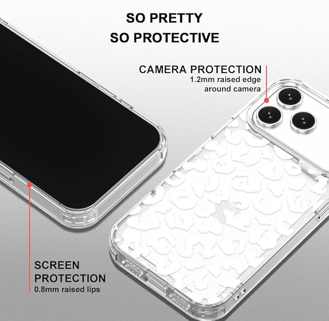 MOSNOVO for iPhone 17 Pro Max Case | Military Grade 6.6ft Drop Tested | Camera Control | Clear with White Leopard Print Design