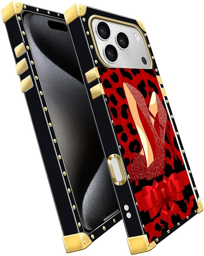 for iPhone 17 Pro Max Case Luxury Golden Decoration for Girl Women Soft TPU Shockproof Protective Hard PC Back for iPhone 17 Pro Max Crazy Pattern Elegant High Heels