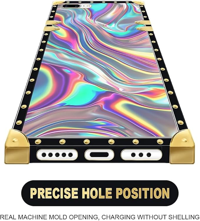 Compatible with iPhone 8 7 SE Case, Holographic Abstract Iridescent Textures Luxury Golden Decoration for Girl Women Soft TPU Shockproof Protective Hard PC Back for iPhone 8 7 SE
