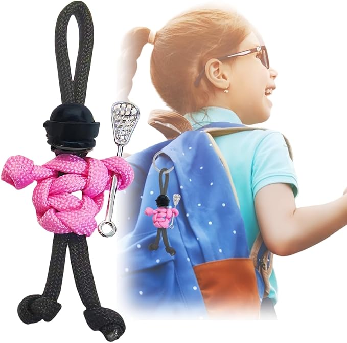 Lacrosse Keychain with Stick | Paracord Buddy Backpack Charm | Sports Zipper Pull & Ornament | Gift for Lacrosse Player