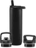 ZULU Base 24oz Stainless Steel Water Bottle with 3 Lids- Straw, Chug, Twist | Double Walled and Vacuum Insulated Metal Thermos | Fits Car Cupholder, Built in Carry Loop, Dishwasher Safe, Black