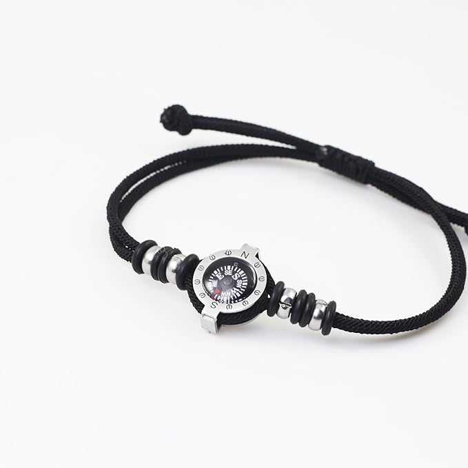 Innocence Adjustable Paracord Wrist Compass Bracelet For Men Women Outdoor Sports Camping Survival Jewelry (Black)