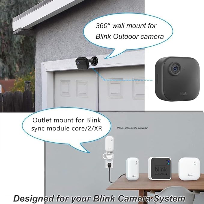 All-New Blink Outdoor Camera Mount, 360° Adjustable Mounting Bracket with Sync Module Outlet Holder for Blink Outdoor 4/ 3rd Gen/ Outdoor 2K+ Camera System (Black, 3Pack)