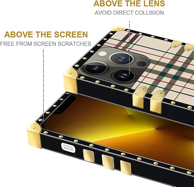 Compatible with iPhone 13 Pro Max Case, Black Red Beige Stripes Luxury Golden Decoration for Girl Women Soft TPU Shockproof Protective Hard PC Back for iPhone 13 Pro Max